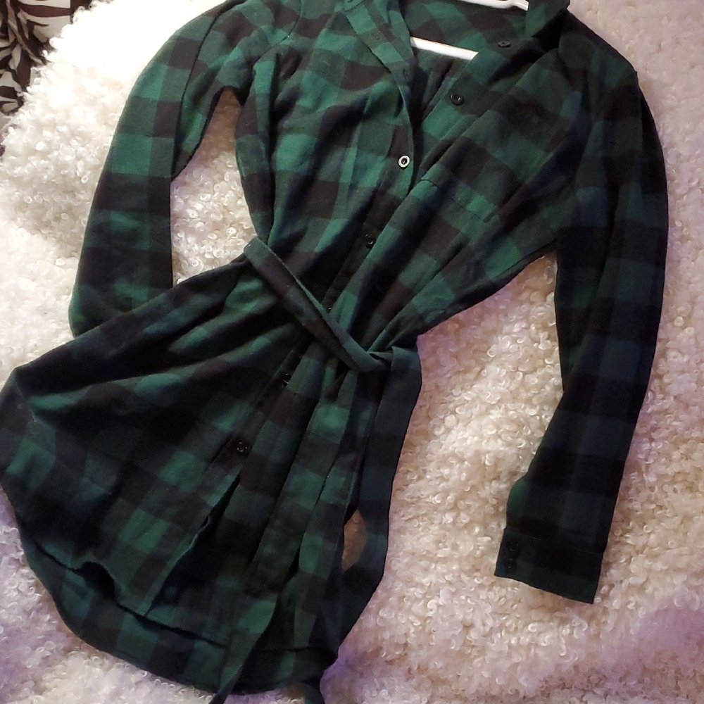 🌲🌲Green Flannel Plaid Shirt Dress